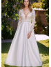 Beaded Ivory Lace Satin Sheer Back Modern Wedding Dress